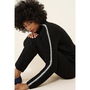 Anthropologie Nouveaux Whipstitch 100% Cashmere Pullover Sweater M Black White